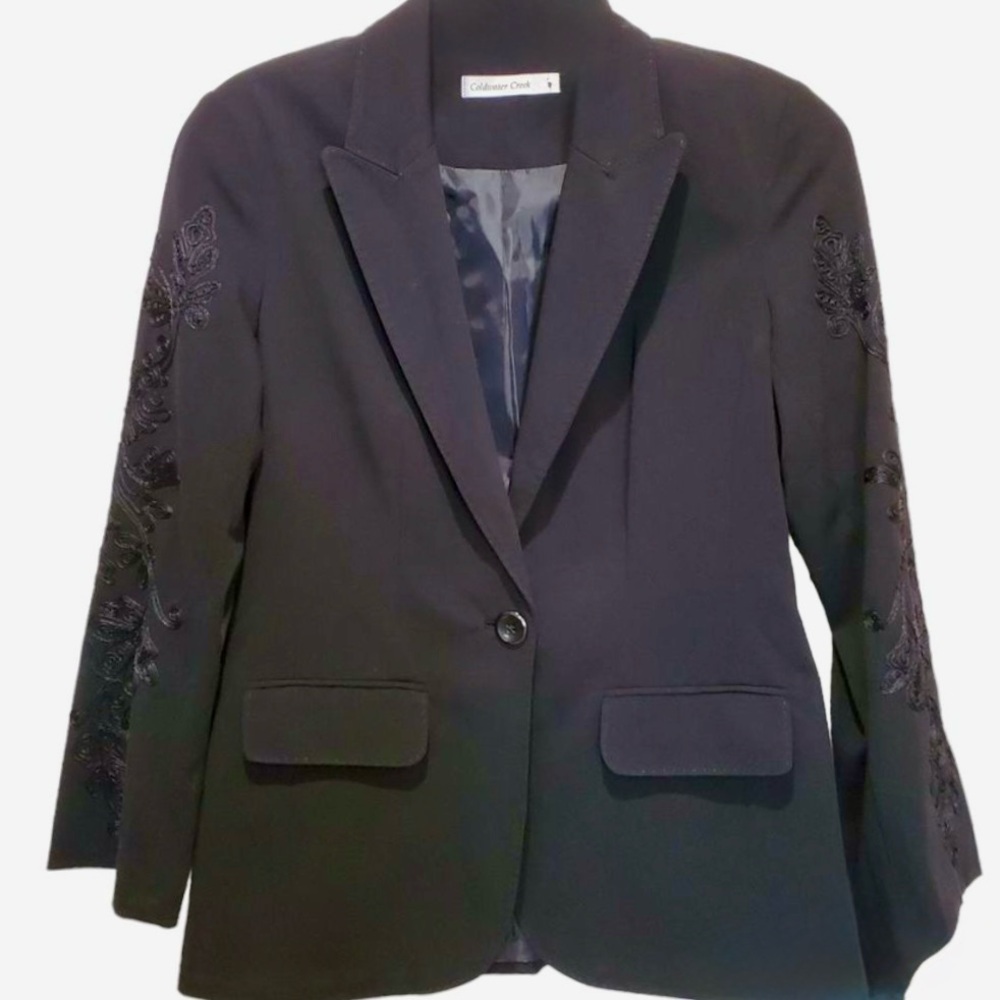 Vintage Coldwater Creek Black Soutache Boyfriend Single Button Blazer Size XL
